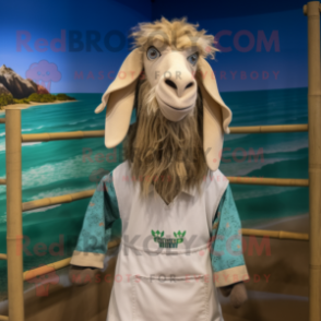 Beige Boer Goat mascot costume character dressed with a Swimwear and Scarf clips