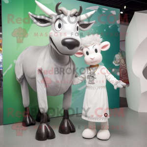 Silver Zebu mascot costume character dressed with a Culottes and Watches