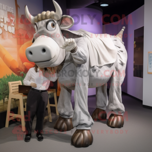 Silver Zebu mascot costume character dressed with a Culottes and Watches