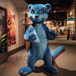 Blue Mongoose mascot costume character dressed with a Skinny Jeans and Shoe laces