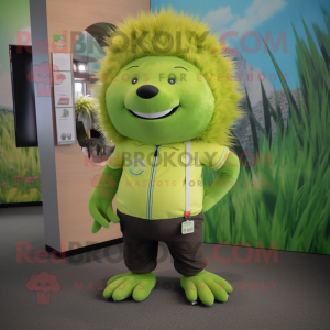 Lime Green Porcupine mascot costume character dressed with a Chinos and Ties