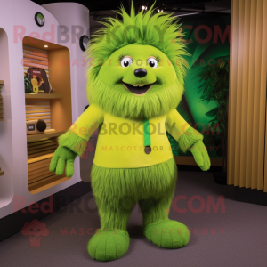 Lime Green Porcupine mascot costume character dressed with a Chinos and Ties