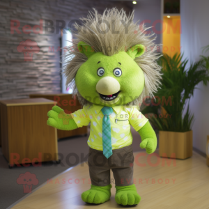 Lime Green Porcupine mascot costume character dressed with a Chinos and Ties