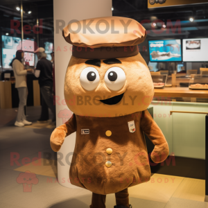 Brown Steak mascot costume character dressed with a Shorts and Berets