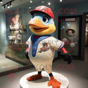 Peach Woodpecker mascot costume character dressed with a Baseball Tee and Brooches