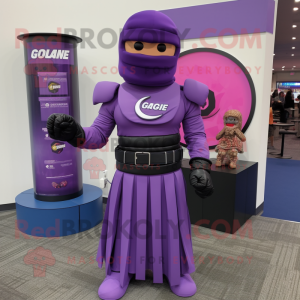 Purple Gi Joe mascot costume character dressed with a Maxi Skirt and Belts