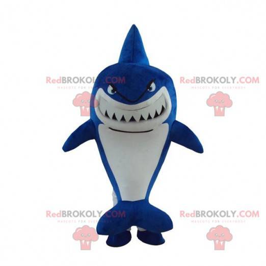 Mascotte de requin bleu, costume de requin, déguisement de la