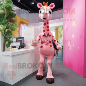 Pink Giraffe maskot kostume...