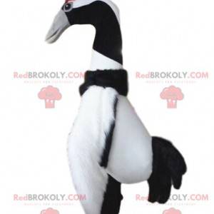 Mascotte de grand oiseau noir et blanc, costume d'oiseau -