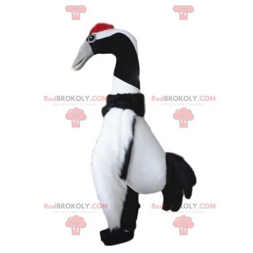 Grande mascotte uccello bianco e nero, costume da uccello -