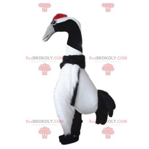 Mascotte de grand oiseau noir et blanc, costume d'oiseau -