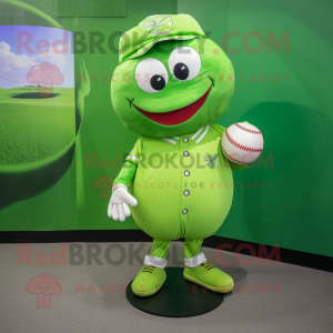 Lime Green Baseball Ball mascot costume character dressed with a Romper and Necklaces