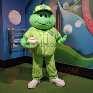 Lime Green Baseball Ball mascot costume character dressed with a Romper and Necklaces