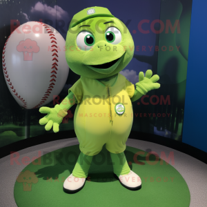 Lime Green Baseball Ball mascot costume character dressed with a Romper and Necklaces