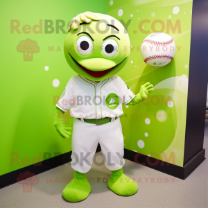 Lime Green Baseball Ball mascot costume character dressed with a Romper and Necklaces