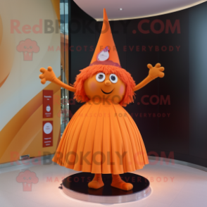 Orange Witch'S Hat mascot costume character dressed with a Pleated Skirt and Hairpins