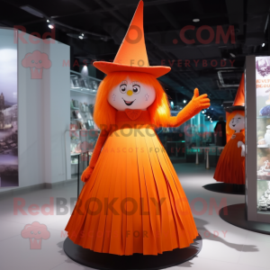 Orange Witch'S Hat mascot costume character dressed with a Pleated Skirt and Hairpins