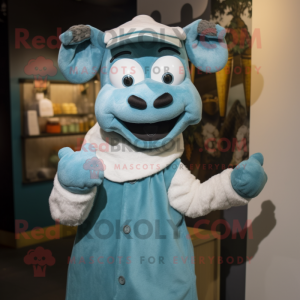 Teal Beef Stroganoff mascot costume character dressed with a Blouse and Mittens