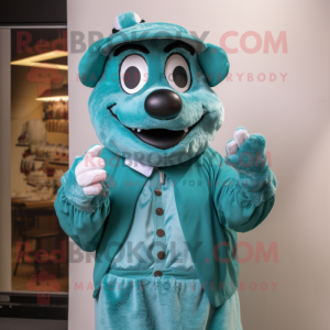 Teal Beef Stroganoff mascot costume character dressed with a Blouse and Mittens