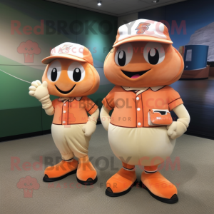 Peach Baseball Glove mascot costume character dressed with a Culottes and Messenger bags
