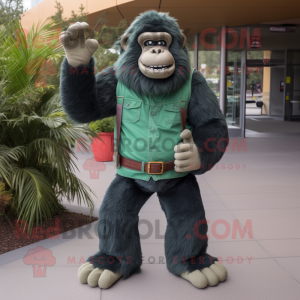 Forest Green Gorilla mascot costume character dressed with a Flare Jeans and Headbands