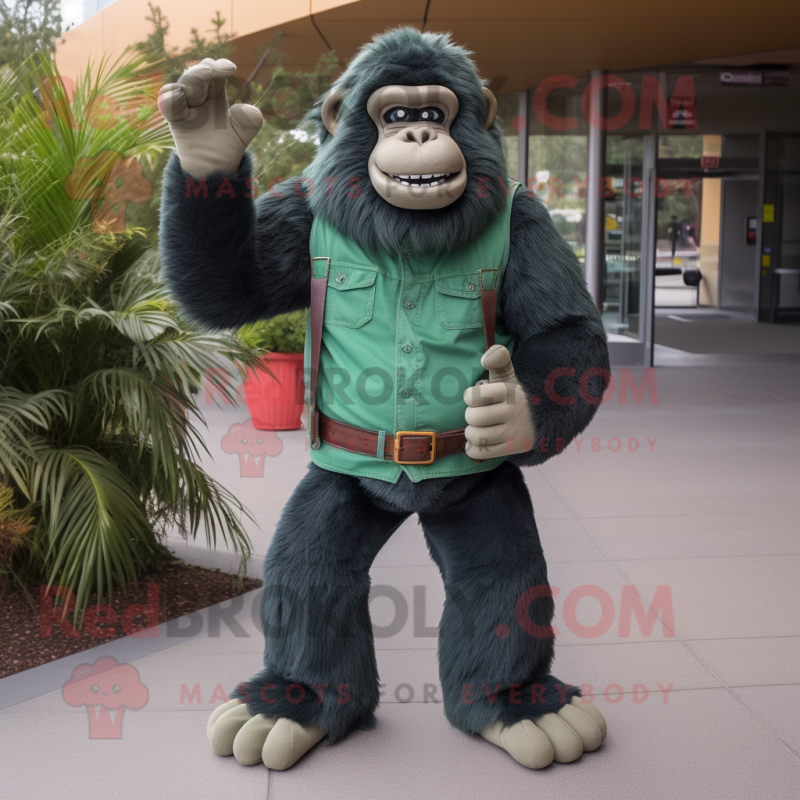 Forest Green Gorilla mascot costume character dressed with a Flare Jeans and Headbands