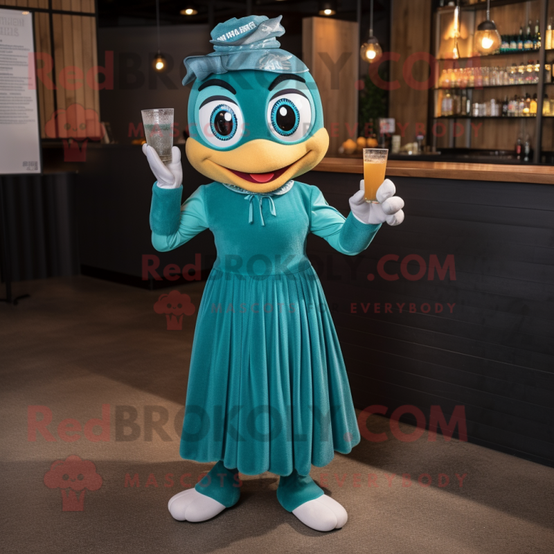 Teal Bracelet mascot costume character dressed with a Cocktail Dress and Headbands Teal Bracelet mascot costume character dressed with a Cocktail Dress and Headbands