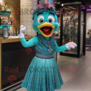 Teal Bracelet mascot costume character dressed with a Cocktail Dress and Headbands