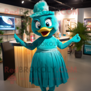 Teal Bracelet mascot costume character dressed with a Cocktail Dress and Headbands