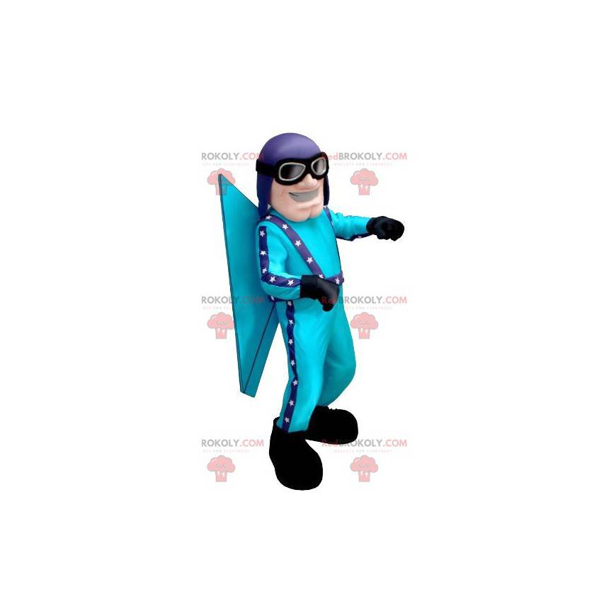 Mascote aviador azul com capacete e óculos - Redbrokoly.com