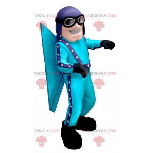 Mascote aviador azul com capacete e óculos - Redbrokoly.com