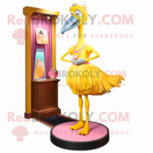 Yellow Flamingo mascot costume character dressed with a A-Line Dress and Belts