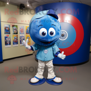 Blue Plate Spinner mascot costume character dressed with a Baseball Tee and Scarf clips