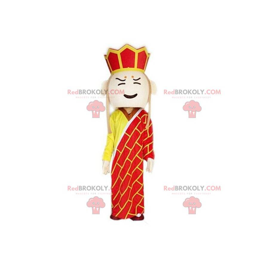 King maskot, festlig och färgstark karaktär, kejserlig kostym -