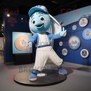 Blue Plate Spinner mascot costume character dressed with a Baseball Tee and Scarf clips