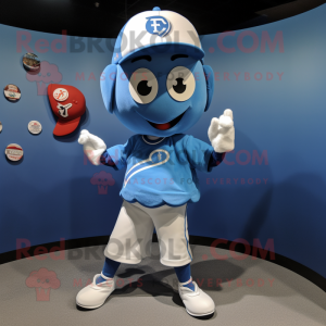 Blue Plate Spinner mascot costume character dressed with a Baseball Tee and Scarf clips