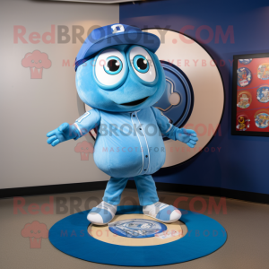Blue Plate Spinner mascot costume character dressed with a Baseball Tee and Scarf clips
