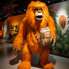 Orange Sasquatch mascot costume character dressed with a Dress and Backpacks