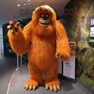 Orange Sasquatch mascot costume character dressed with a Dress and Backpacks