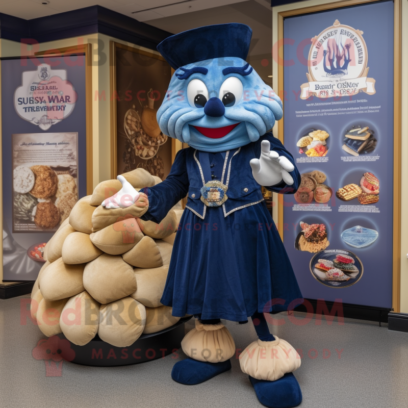 Navy Jambalaya mascot costume character dressed with a Ball Gown and Wallets Navy Jambalaya mascot costume character dressed with a Ball Gown and Wallets