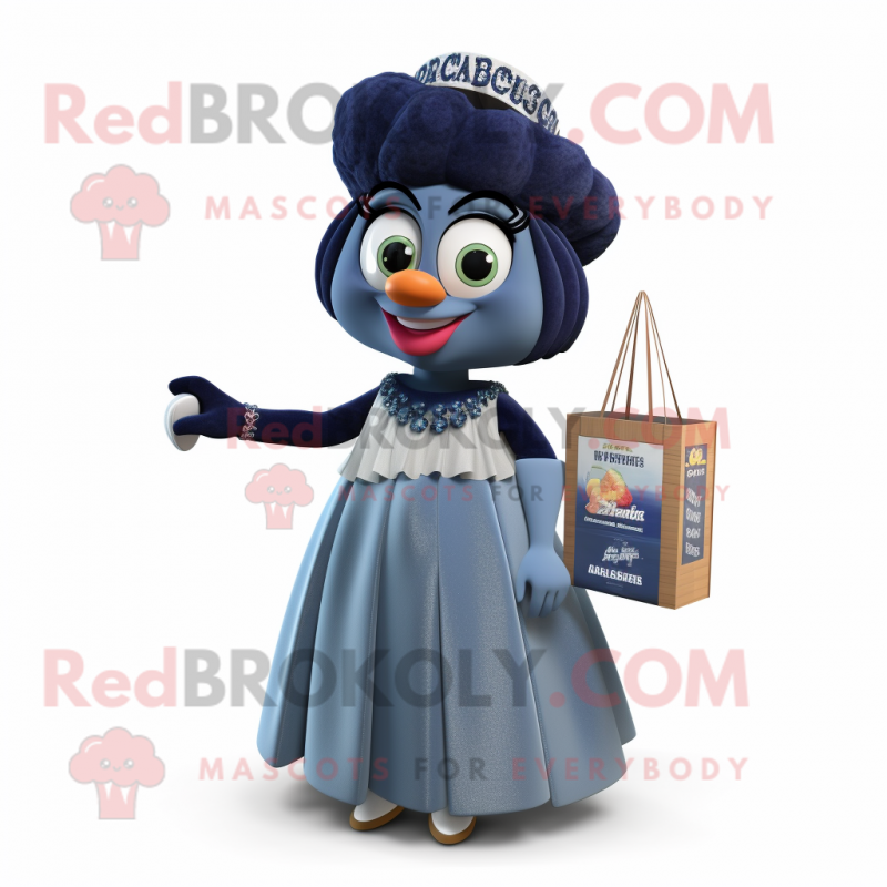 Navy Jambalaya mascot costume character dressed with a Ball Gown and Wallets Navy Jambalaya mascot costume character dressed with a Ball Gown and Wallets