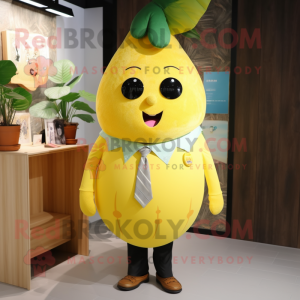 Yellow Mango mascot costume character dressed with a Poplin Shirt and Brooches