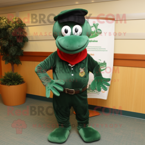 Forest Green Lobster Bisque mascot costume character dressed with a Dress Pants and Caps