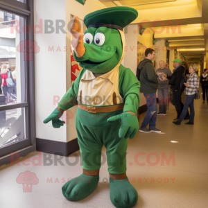 Forest Green Lobster Bisque mascot costume character dressed with a Dress Pants and Caps