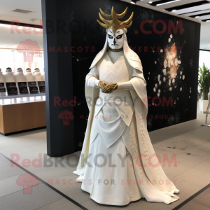 White Samurai mascot costume character dressed with a Wedding Dress and Earrings