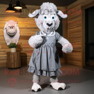 Gray Ram mascot costume character dressed with a Dress and Shoe clips