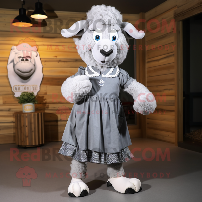 Gray Ram mascot costume character dressed with a Dress and Shoe clips Gray Ram mascot costume character dressed with a Dress and Shoe clips