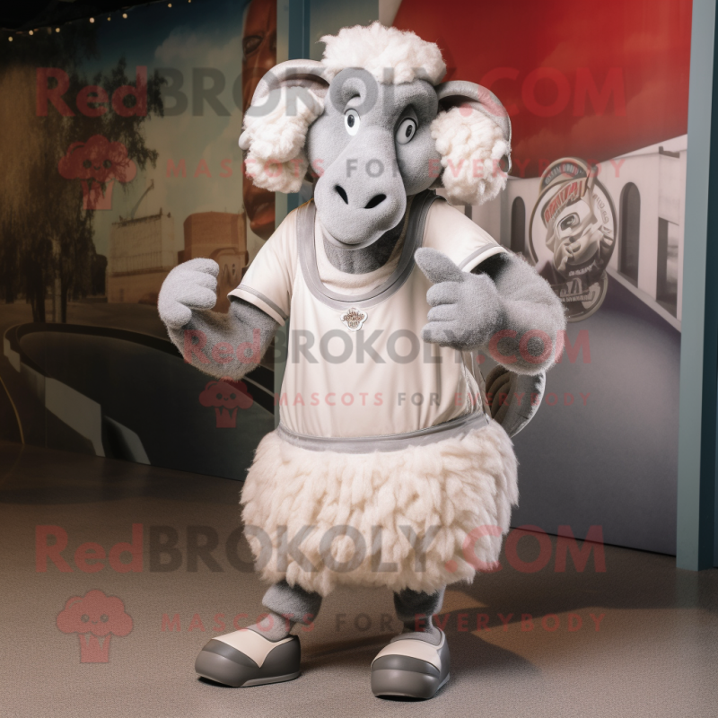 Gray Ram mascot costume character dressed with a Dress and Shoe clips