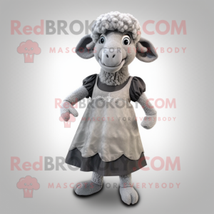 Gray Ram mascot costume character dressed with a Dress and Shoe clips