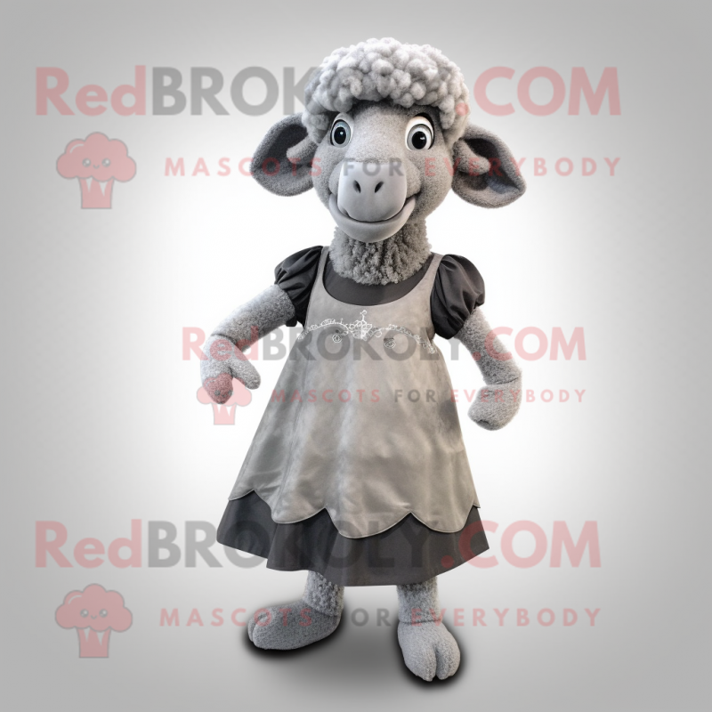 Gray Ram mascot costume character dressed with a Dress and Shoe clips Gray Ram mascot costume character dressed with a Dress and Shoe clips